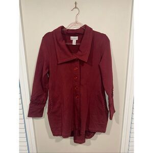 Soft Surroundings Petite Medium Red Shacket with Embroidered Details